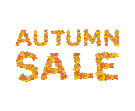 Autumn sale. Yellow leaves of ABC. autumnal alphabet. Letters of fallen leavesのイラスト素材
