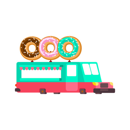 donut car food truck. Fast food car. Vector illustrationのイラスト素材