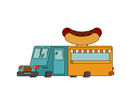 Hot dog car food truck. Fast food car. Vector illustrationのイラスト素材