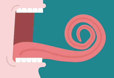 Open mouth and long tongue spiral. Vector illustrationのイラスト素材