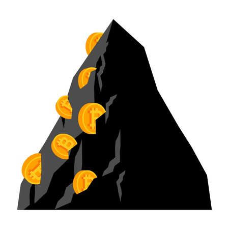 Mining bitcoin in Rock. Extraction Crypto currency. Virtual money. Vector illustrationのイラスト素材