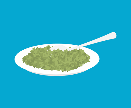 Green Lentil Porridge in plate and spoon isolated. Healthy food for breakfast.のイラスト素材