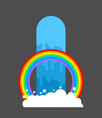 Waterfall and rainbow isolated. Natural Pure Water. Rivers and Water falls. Vector illustrationのイラスト素材