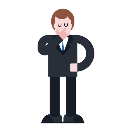 Businessman thinks isolated. Pensive Boss in suit. Hand face. Vector illustrationのイラスト素材