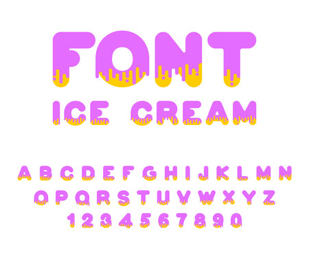 Ice cream font. Sweetness alphabet. Liquid lettering. Sweet viscous ABC sign. Dessert vector illustrationのイラスト素材