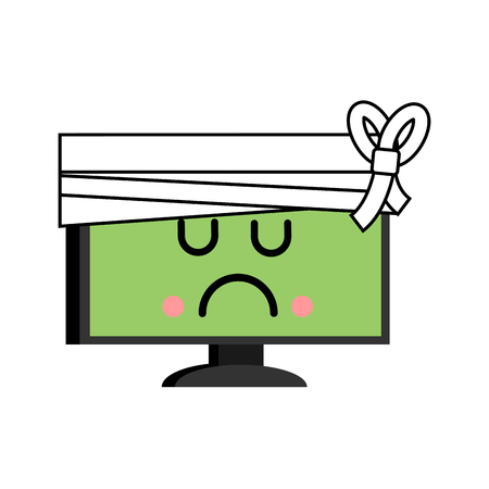 Sick computer. sore PC Emoji. Monitor in bandage. Vector illustrationのイラスト素材