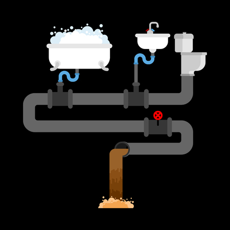Sewerage system in house concept illustration on black background.のイラスト素材