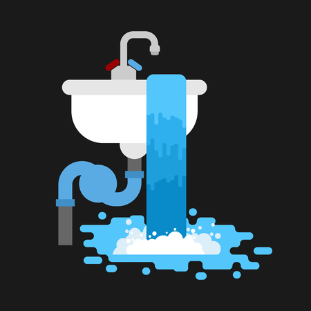 Sink clogged with water leaking out illustration.のイラスト素材