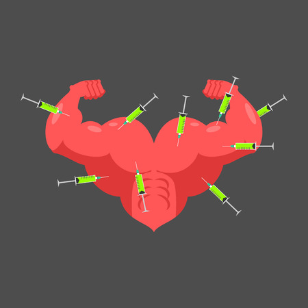 Doping for love. Strong heart and steroids. Syringe with anabolic. Bodybuilder love. Vector illustration
のイラスト素材