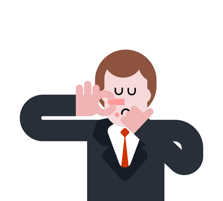 Stink Man Close nose. Guy and Bad smell. Vector illustrationのイラスト素材