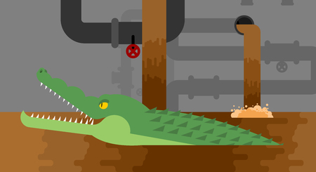 Alligator sewerage. Crocodile in sewer. Predator animal. City legend. Vector illustration
のイラスト素材