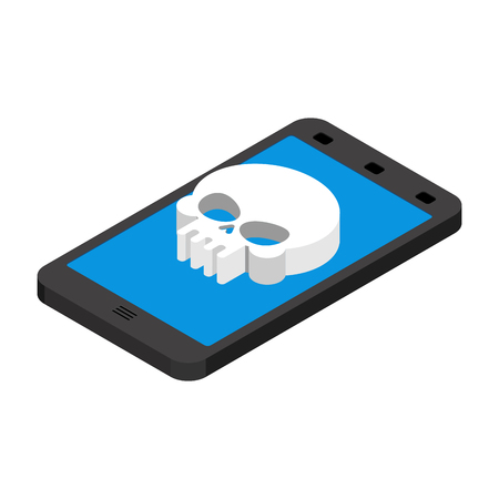 Virus in smartphone. Cyber attack on phone. Skull on screen. Blocked  Gadget does not work. Vector illustration
のイラスト素材