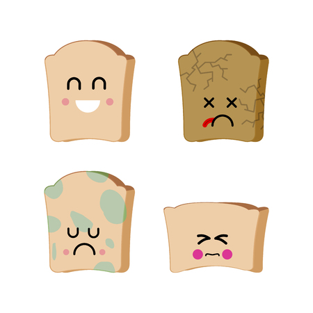 Piece of bread set of emoji in cartoon illustration.のイラスト素材