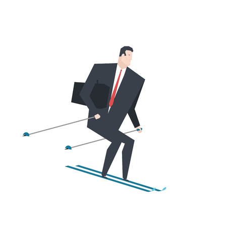Businessman on skis vector illustration.のイラスト素材