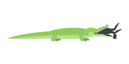 Crocodile eaten businessman. Alligator open mouth and Boss. Office life vector illustration.のイラスト素材