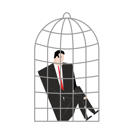 Businessman in Cage. Boss is trapped. Vector illustration.のイラスト素材