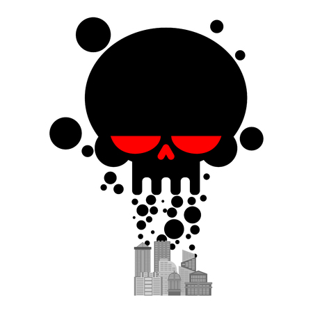 Exhaust gases from city. Black Smoke skull. Environmental pollution. Factory and poisonous gas. death of all living things.のイラスト素材
