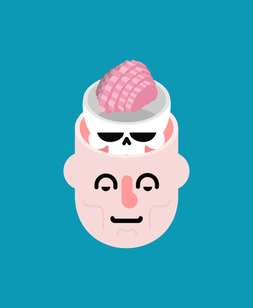 Skull with brain in an open head.のイラスト素材