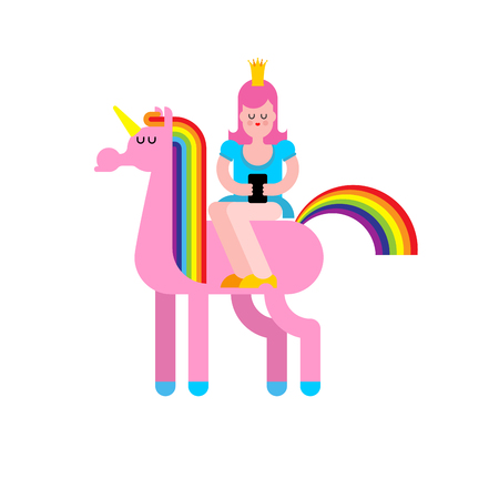 Princess on Unicorn and smartphone. Daughter of king on Fairy Horse with Horn. Vector illustration
のイラスト素材
