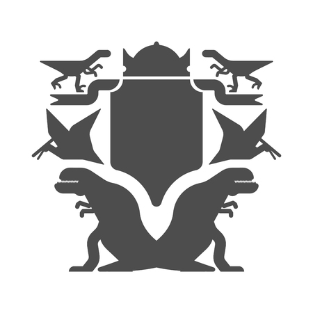 Dinosaur and Shield heraldic symbol. Dino Sign Prehistoric beast for coat of arms. Archeology sign. Vector illustration
のイラスト素材