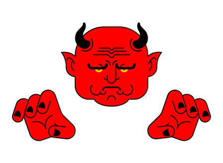 Red Devil Face. Heck portrait. Satan head. Demon of underworld. vector illustration
のイラスト素材
