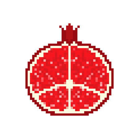 Pomegranate pixel art. Red fresh juicy fruit 8 bit. Vector illustrationのイラスト素材