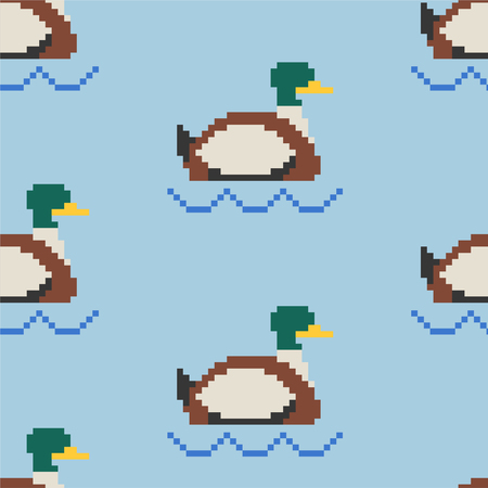 Drake pixel art pattern. Pond 8bit of texture. waterfowl bird background. Vector illustration

のイラスト素材