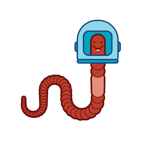 Earthworm in spacesuit. Worm in Space Helmet. Vector illustrationのイラスト素材