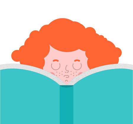 Girl reading open book isolated. Vector illustrationのイラスト素材