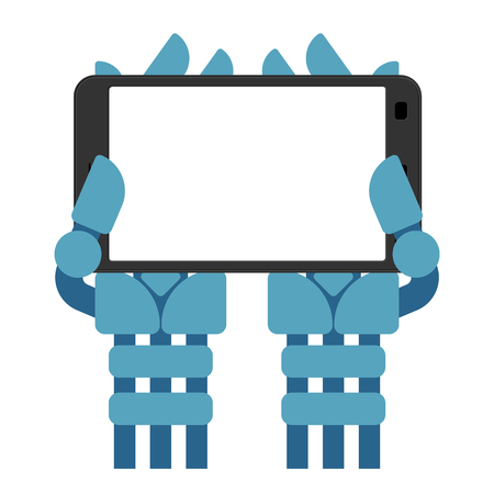 Cyborg hand and phone. Robot and gadget. Artificial Intelligence. Vector illustrationのイラスト素材