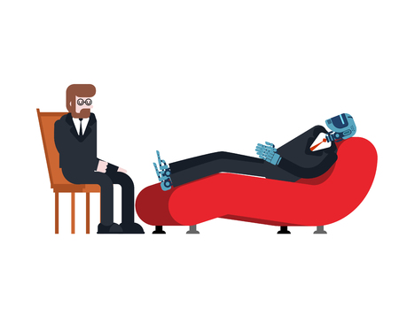 Robot and psychologist. Cyborg Reception of psychotherapist. Vector illustration.のイラスト素材