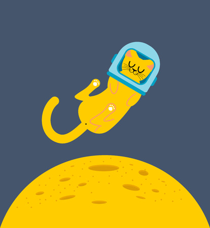 Cat astronaut in cosmonaut helmet. Home pet in space. Animal spaceman. Vector illustrationのイラスト素材