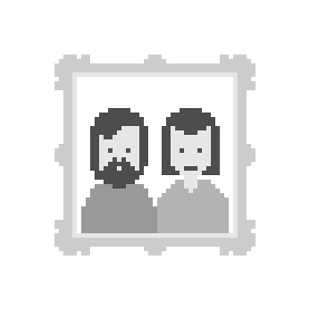 Portrait of parents in frame pixel art. Mom and dad 8 bit. Digital Family photo. Vector illustration