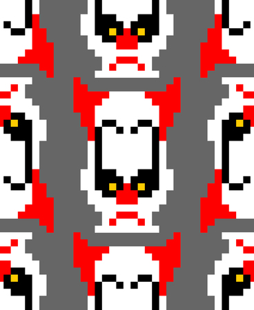 Scary clown pixel art pattern. 8 bit background. Digital nightmare ornament Vectorのイラスト素材