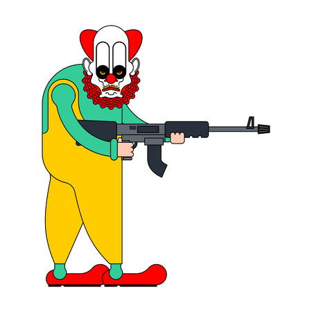 Scary clown with machine gun. Terrible eyes. nightmare Vector illustrationのイラスト素材