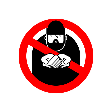 Stop Homeless. Ban Beggars. Red prohibitory road sign. No Poor. Not bum hobo. Vector illustrationのイラスト素材