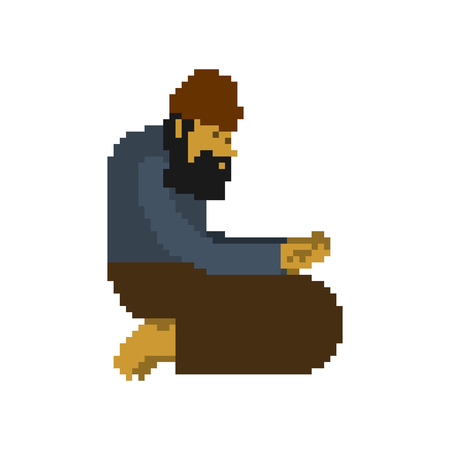 Homeless pixel art. Beggars 8 bit. digital Poor. bum hobo Vector illustrationのイラスト素材