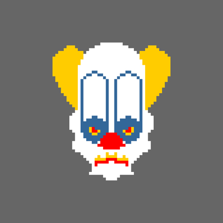 Scary clown pixel art. Terrible 8 bit eyes. Digital nightmare Vector illustrationのイラスト素材