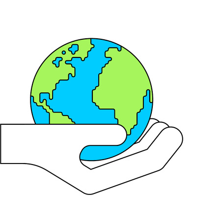 Earth in Palm up. planet Vector illustrationのイラスト素材