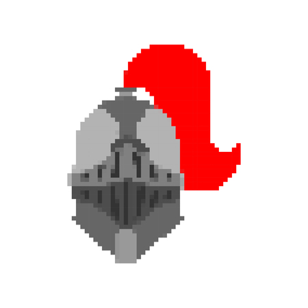 Head Knight pixel art. Helmet Metal armor warrior 8 bit. Digital Iron armor. Plate and sword. Vector illustrationのイラスト素材