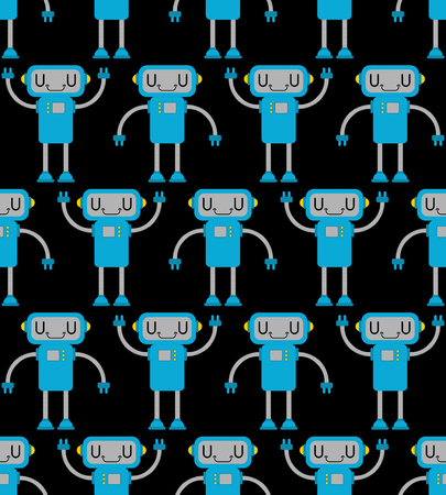 Robot pattern seamless. Cyborg background. Digital technology ornament toy. Vector illustrationのイラスト素材