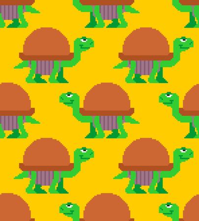 Turtle pixel art pattern seamless. tortoise 8 bit Vector backgroundのイラスト素材