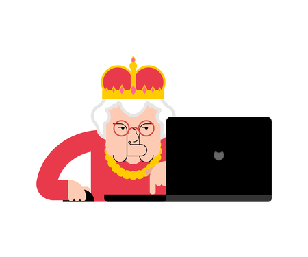 Queen laptop working. Crown and notebook. vector illustrationのイラスト素材