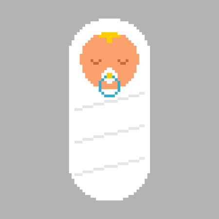 Newborn pixel art isolated. Toddler 8 bit Vector illustration.のイラスト素材