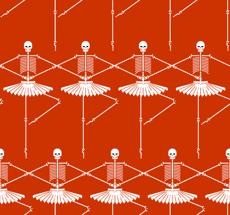 Skeleton ballerina pattern. Skull and bones ballet. Halloween background Vector illustration.のイラスト素材
