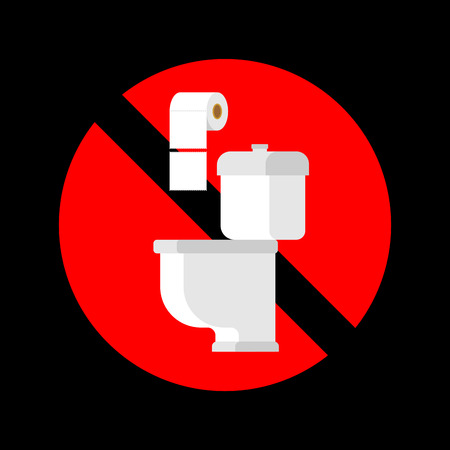 Do not throw paper towels in the toilet. Stop sign. Ban for WCのイラスト素材