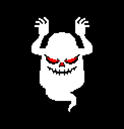 Ghost pixel art for Halloween. 8 bit phantom. Vector illustrationのイラスト素材