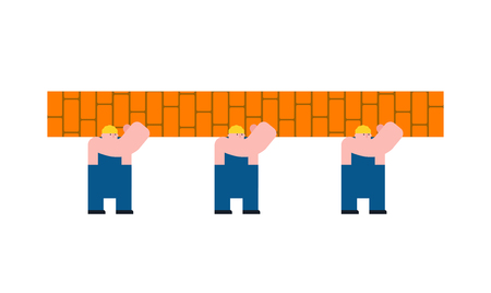 Workers build wall. Builders and brick wall
のイラスト素材