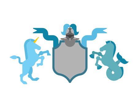Heraldic Shield Unicorn and Hippocampus and Knight Helmet. Fantastic Beasts. Template heraldry design element. Coat of arms of royal family
のイラスト素材