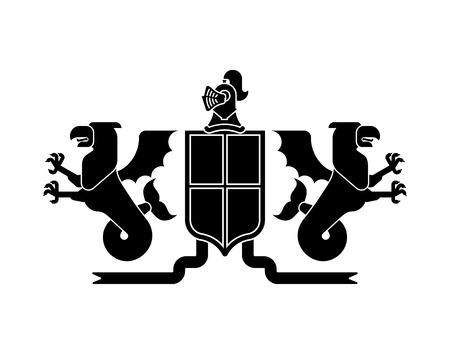 Heraldic Shield Sea Griffin and Dragon and Knight Helmet. Fantastic Beasts. Template heraldry design element. Coat of arms of royal family
のイラスト素材